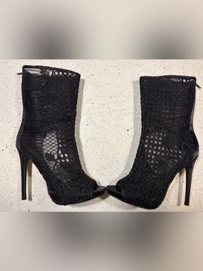 Black Lace Peep-Toe Stiletto Booties